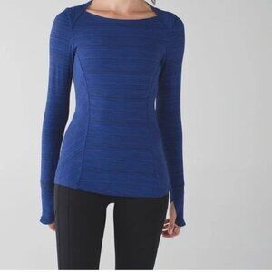 Lululemon Kanto Catch Me Long Sleeve Size 4 Stripe Sapphire Blue Black Top Shirt